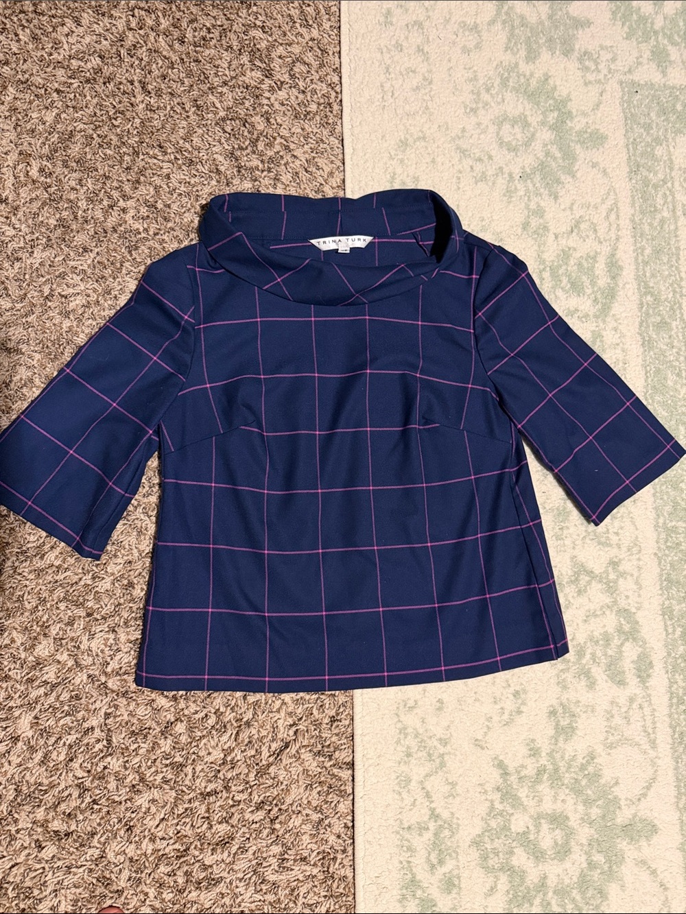 Trina Turk Navy Tunic with Pink Windowpane